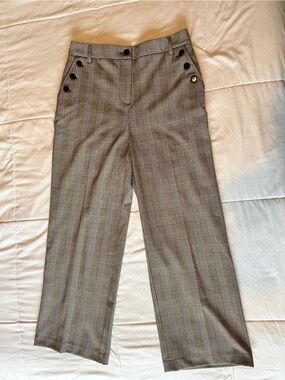 Plaid High-Waist Wide Leg Trousers - Neutral Plaid
